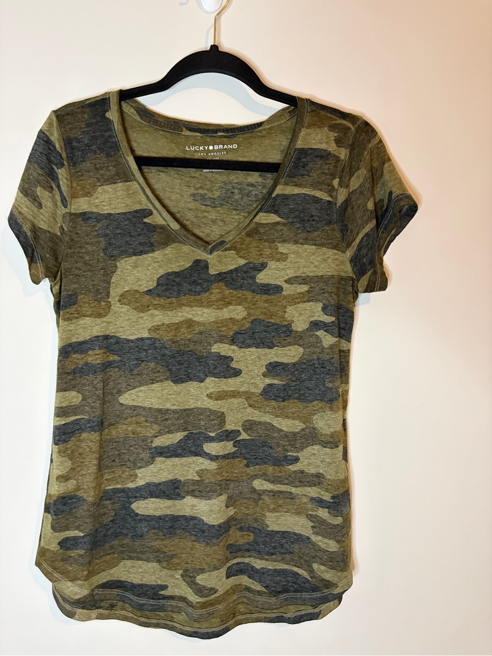 Lucky Brand Olive & Dark Gray Camo V-Neck Tee